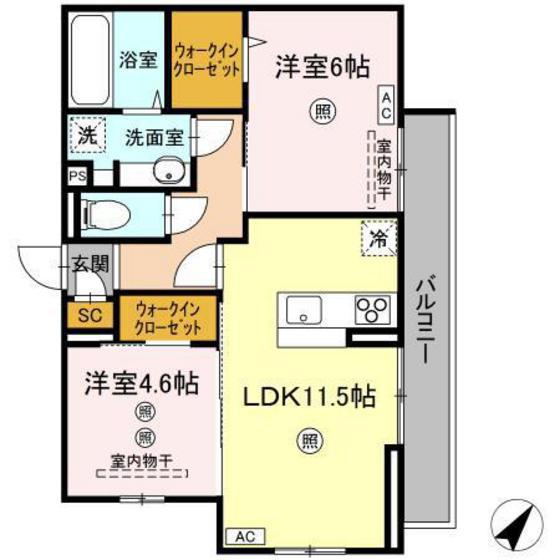 ボヌール庚午中(2LDK/3階)の間取り写真