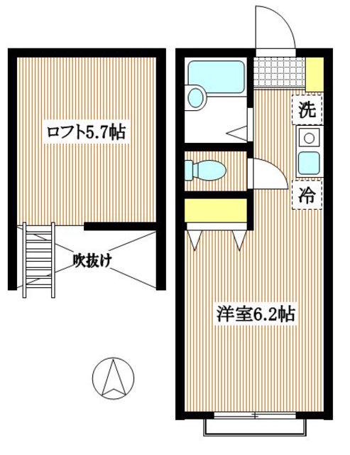 パールハイム壱番館(ワンルーム/2階)の間取り写真