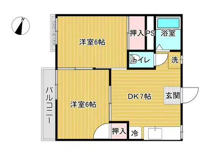 吉川ハイツA棟(2DK/2階)の間取り写真