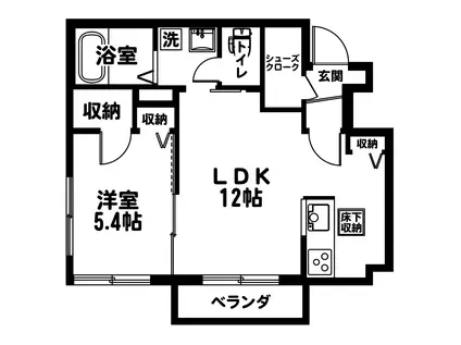 ブロヌーブ豊田フォア(1LDK/1階)の間取り写真