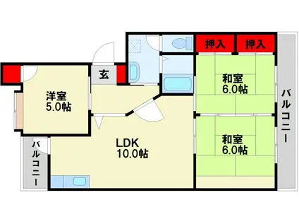 ハイランドマンション千代ヶ崎(3LDK/3階)の間取り写真