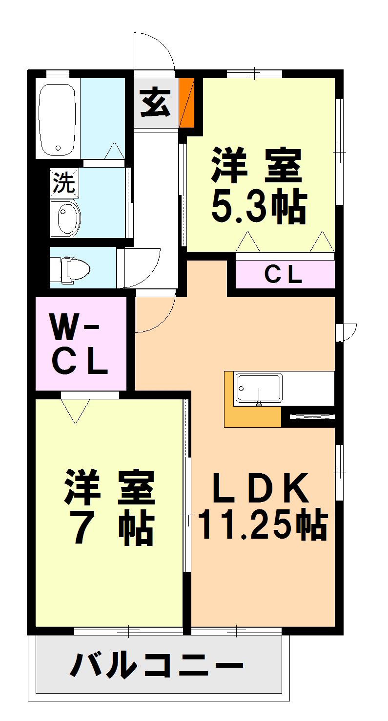 グランディス明日花I(2LDK/2階)の間取り写真