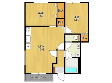 ボヌール・フルール(2LDK/1階)の間取り写真