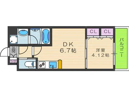 プレジオ中津(1DK/6階)の間取り写真