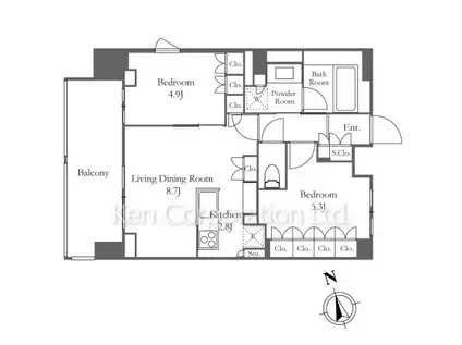 LIBRGRANT西新宿(2LDK/14階)の間取り写真