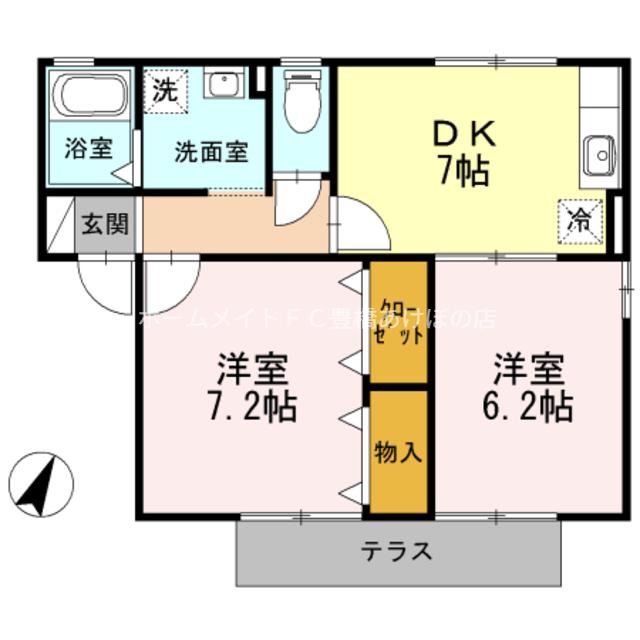 IホームTOWN 四番館(2DK/2階)の間取り写真