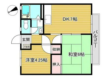 篠田ハイツPARTIII(2DK/2階)の間取り写真