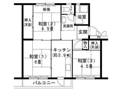 ビレッジハウス志染16号棟(3K/1階)の間取り写真