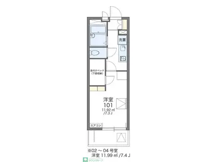 レオパレス山王(1K/1階)の間取り写真