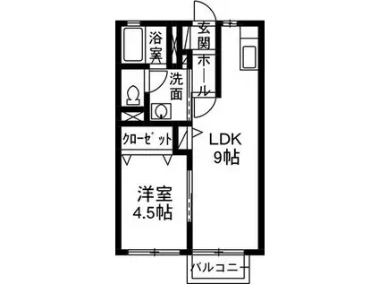 ボン・モンターニュ B(1LDK/1階)の間取り写真
