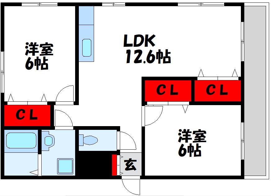 コスモビル(2LDK/4階)の間取り写真