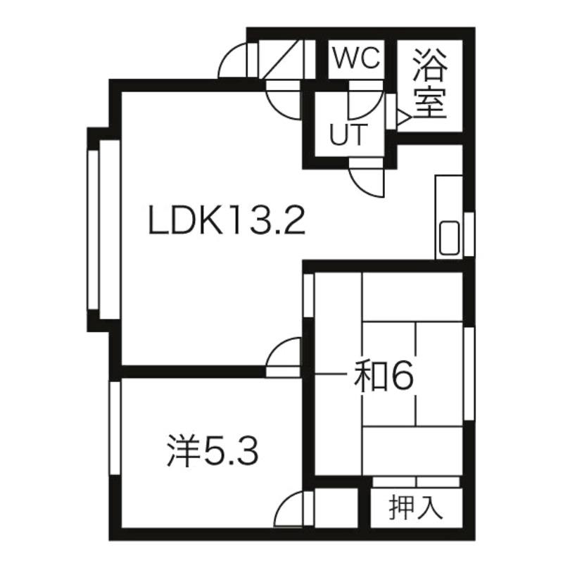 ロイヤルハウス富丘A(2LDK/1階)の間取り写真