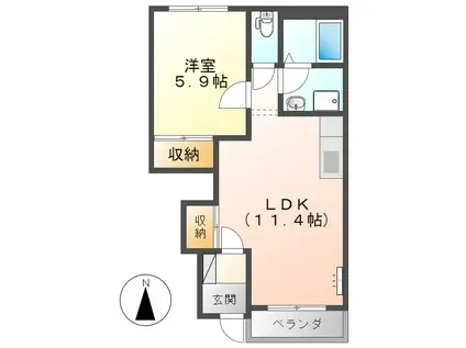 スターライト南館(1LDK/1階)の間取り写真