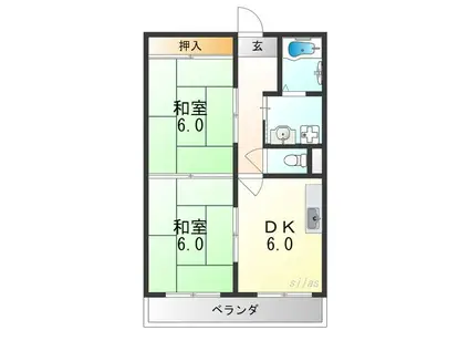 サンシャイン羽曳野(2DK/3階)の間取り写真