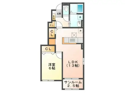 ウォーリックスクエア IV(1LDK/1階)の間取り写真