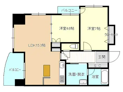 Dクラディア菜園(2LDK/4階)の間取り写真