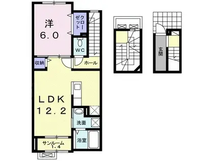 セブンヒルズサンライズ中島(1LDK/3階)の間取り写真