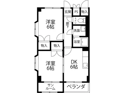 ラインハウス(2DK/2階)の間取り写真