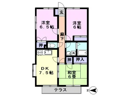 アヴェニールA(3DK/1階)の間取り写真