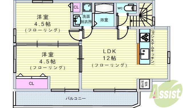 T・S旭丘(2LDK/3階)の間取り写真