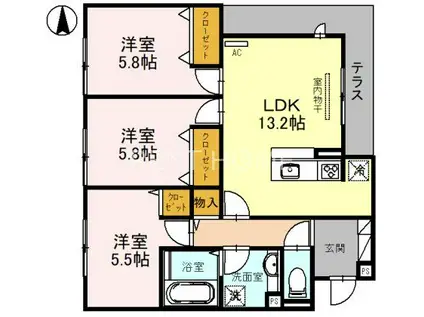 タケルチェ(3LDK/1階)の間取り写真
