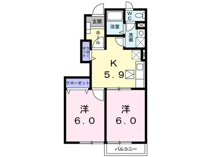 グレイスフルヴィラE(2K/1階)の間取り写真