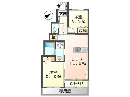 ヴェール フォルトゥヌ(2LDK/1階)の間取り写真