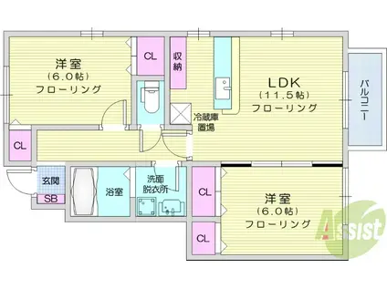 レセンテヴィラTA(2LDK/1階)の間取り写真