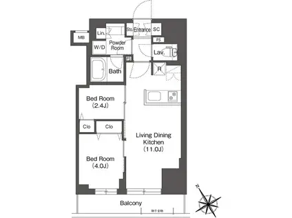 BLUROCK後楽園(2LDK/14階)の間取り写真