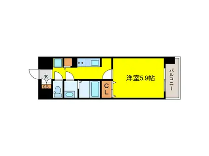 ジオエント福島野田レジデンス(1K/13階)の間取り写真