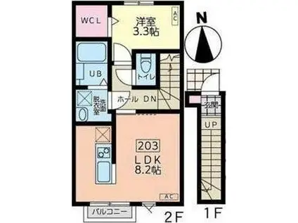 ESCONDITE卸町I(1LDK/2階)の間取り写真