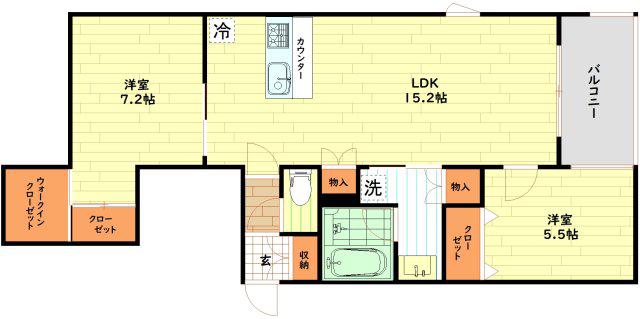 内代レジデンスサウス(2LDK/1階)の間取り写真