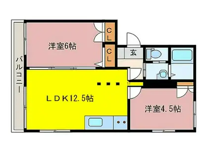 ヒルズ五本松(2LDK/1階)の間取り写真