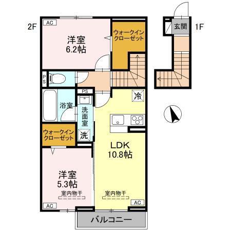 カーサ ミカサ(2LDK/2階)の間取り写真
