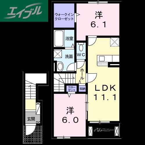 ユーフォリア II(2LDK/2階)の間取り写真