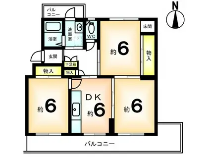 円明寺ヶ丘団地N棟(3DK/2階)の間取り写真