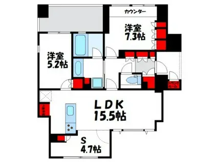 グランドメゾン白金高輪パークフロント(2SLDK/5階)の間取り写真