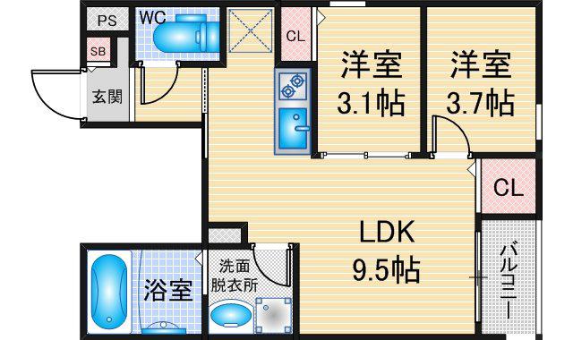REGALEST鶴里駅前(2LDK/3階)の間取り写真