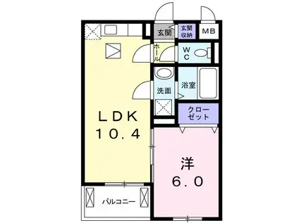 サザンクロス ウエスト(1LDK/1階)の間取り写真