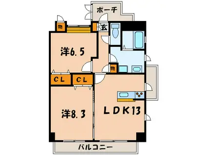 シャルム林(2LDK/4階)の間取り写真