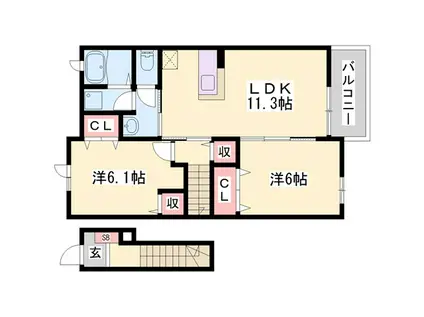 ルミノース・レジェーネII(2LDK/2階)の間取り写真