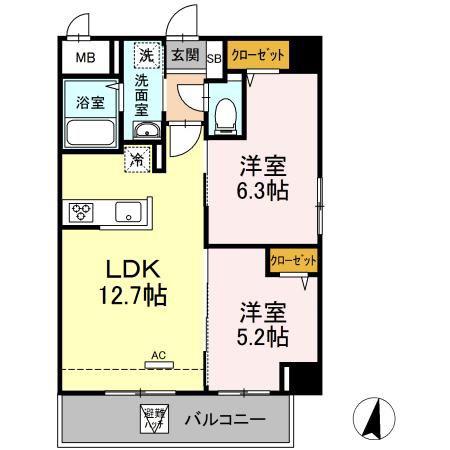 メゾン ド ウミライ松江駅前(2LDK/10階)の間取り写真