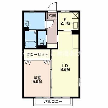 グリーンステージしんさかえ II A(1LDK/2階)の間取り写真