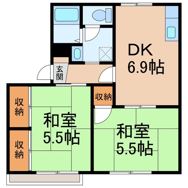 タウニィ料理松(2DK/1階)の間取り写真