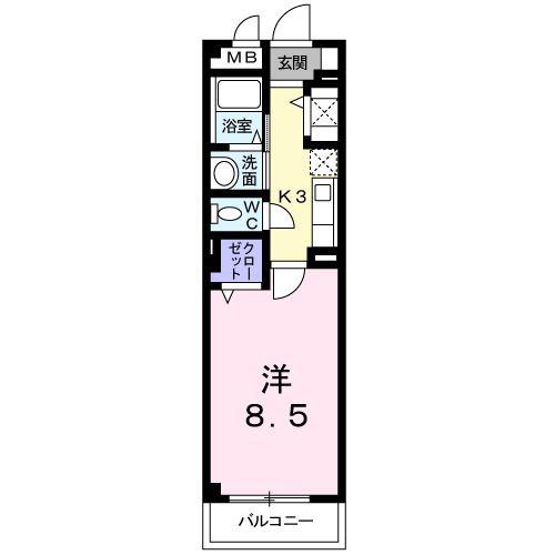 パークプレッソ松戸(1K/3階)の間取り写真