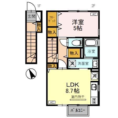 カーサエレガント(1LDK/2階)の間取り写真