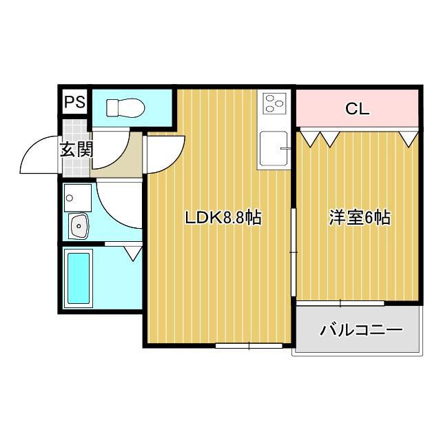 ベルリッジ岸辺 B(1LDK/2階)の間取り写真