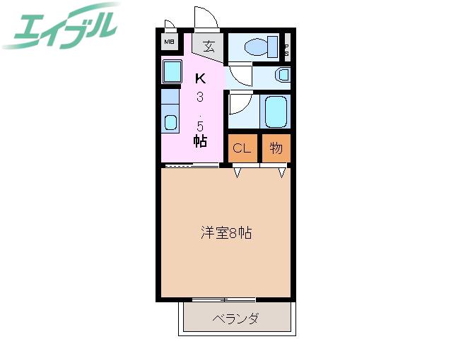 SUNALPHA(1K/2階)の間取り写真