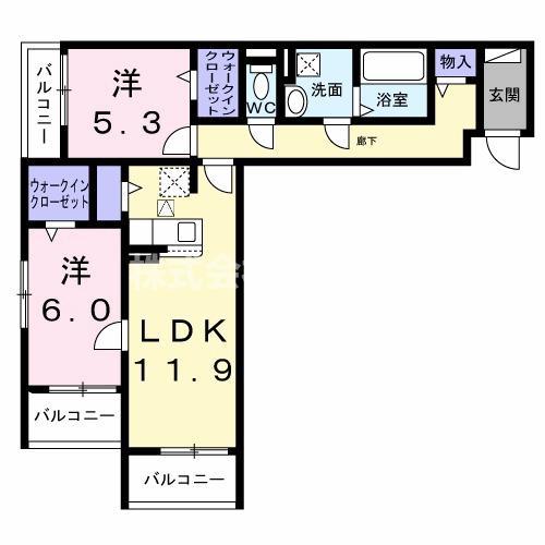 山城町4丁目アパート(2LDK/1階)の間取り写真