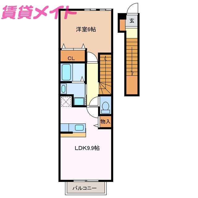 クレア フォー シーズンズB(1LDK/2階)の間取り写真